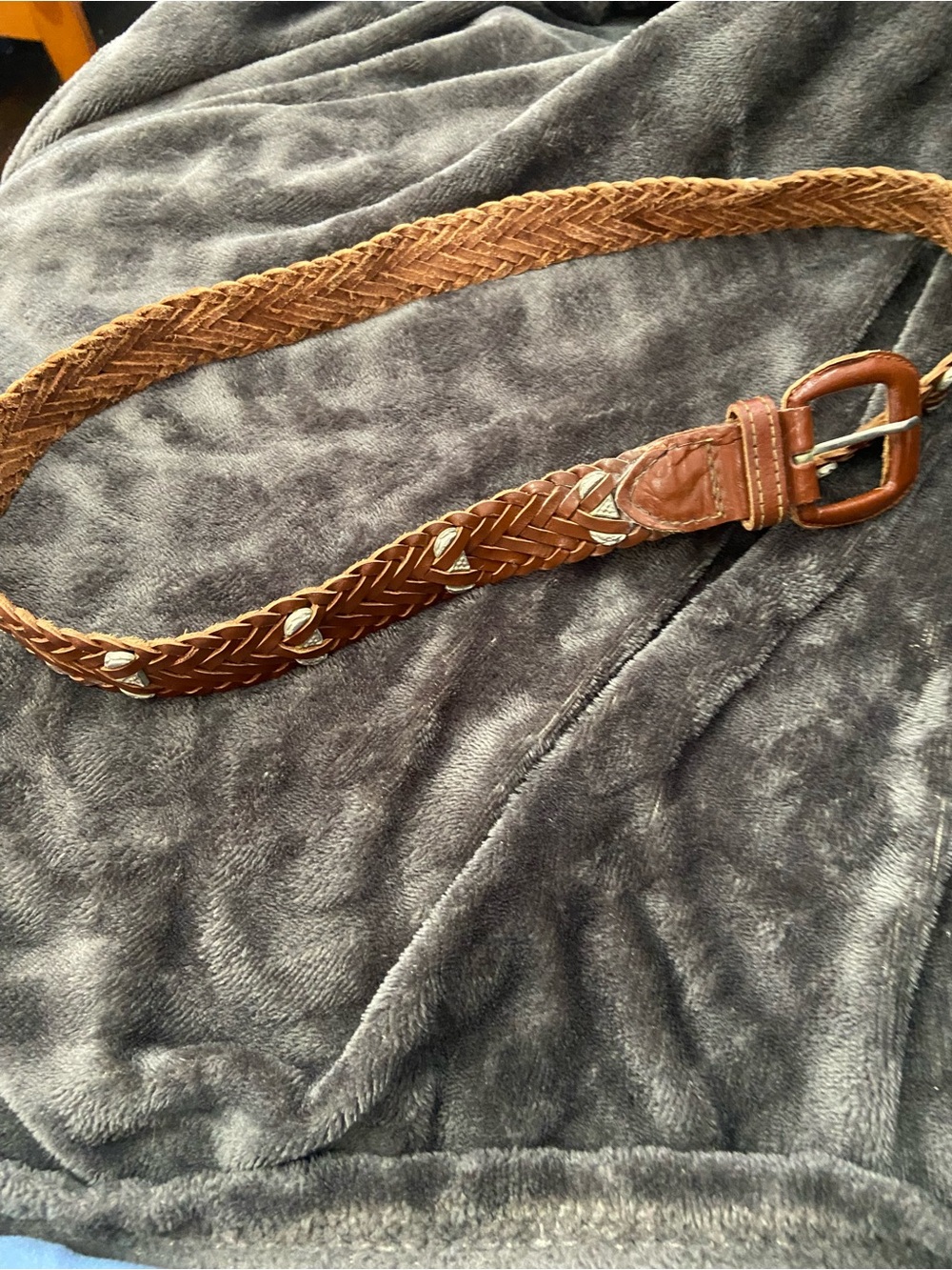 Vintage Braided Brown Leather Belt with Metal Conchos Bull Accents - waist30-32